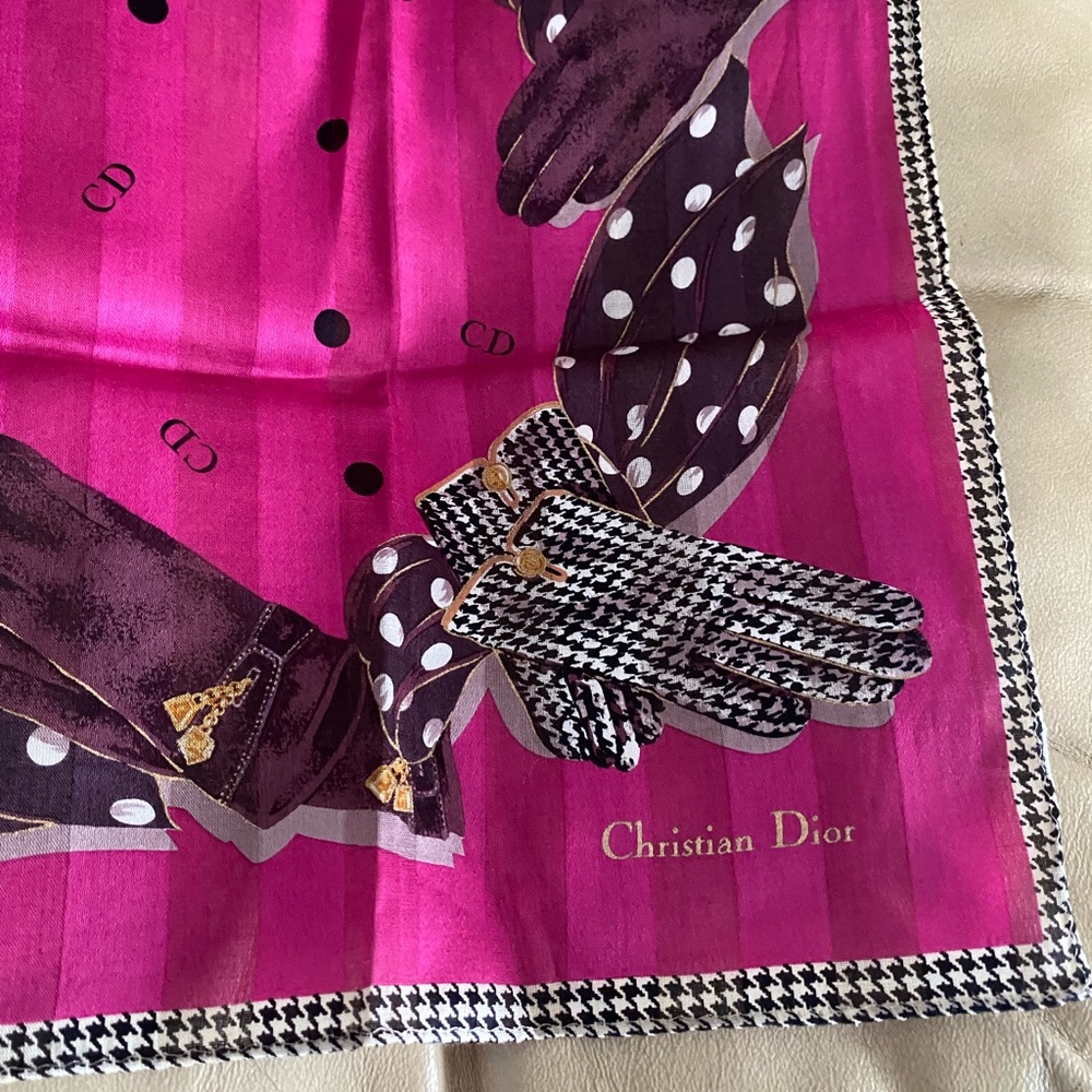 Vintage Christian DIOR Small Scarf Neck Hair Cotton Gloves NWOT